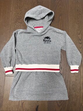 Roots Girls Gray Hoodie Dress with Red Trim